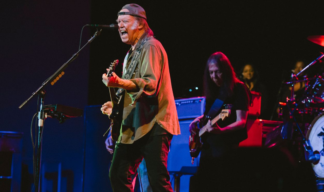  Neil Young & Crazy Horse performs live on stage for ATP Iceland Festival 2014 at Laugardalshollin on July 7, 2014 in Reykjavik, Iceland. 