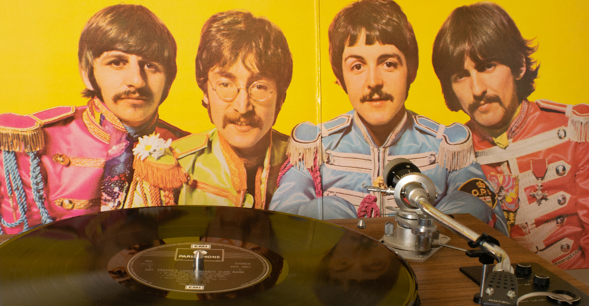 Playing Sgt Pepper's Lonely Hearts Club Band vinyl record by the Beatles on a direct drive record player.