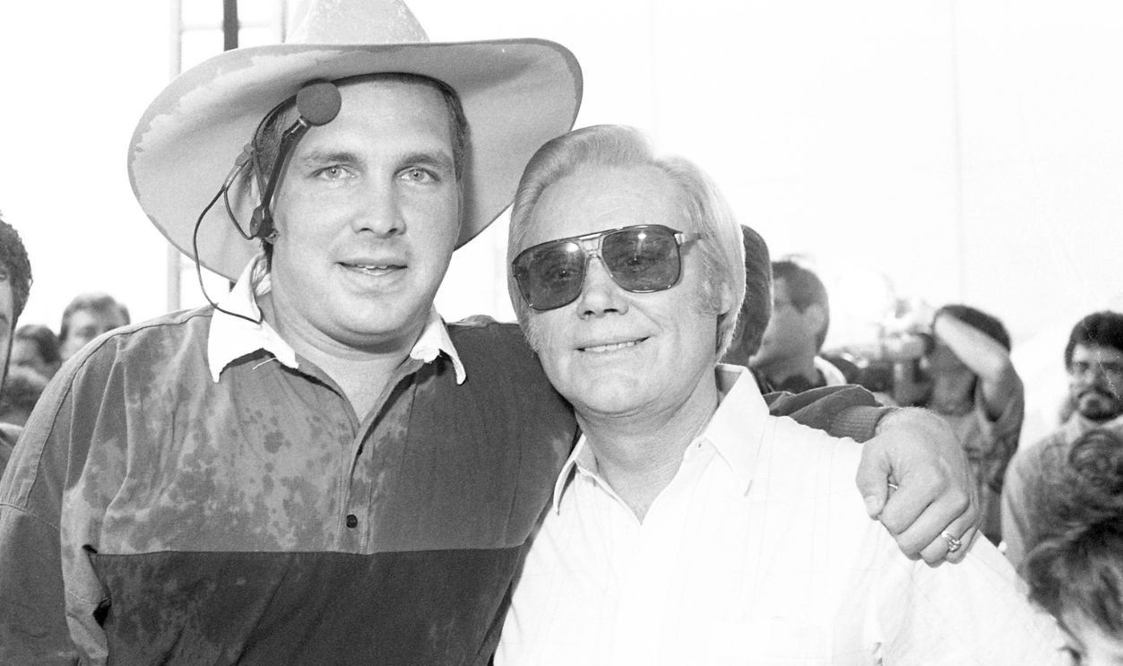 Country Music Singer Garth Brooks and George Jones back stage at Fan fair on June 12,1991 in Nashville,Tennessee .