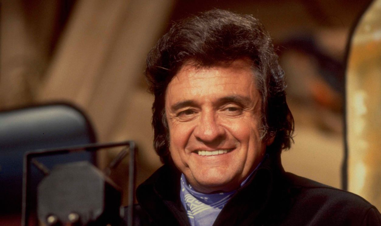 Country music legend Johnny Cash on the set of The Muppet Show at Elstree Studios, Hertfordshire, circa 1981. 