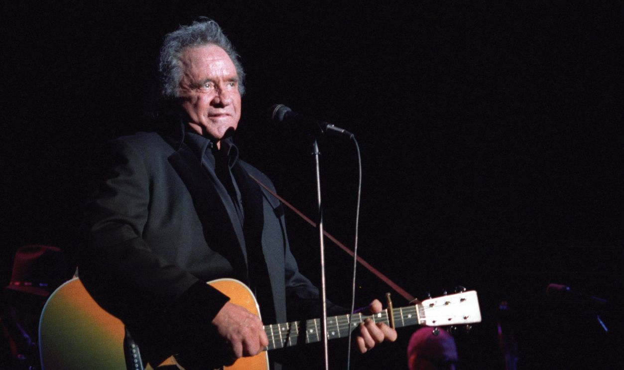Johnny Cash performs at the Greek Theatre in Los Angeles, California on June 14, 1997.