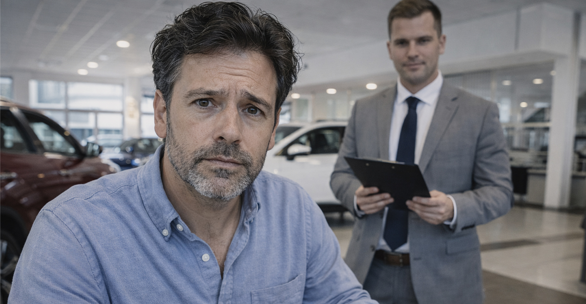 Man signing papers at the dealership
