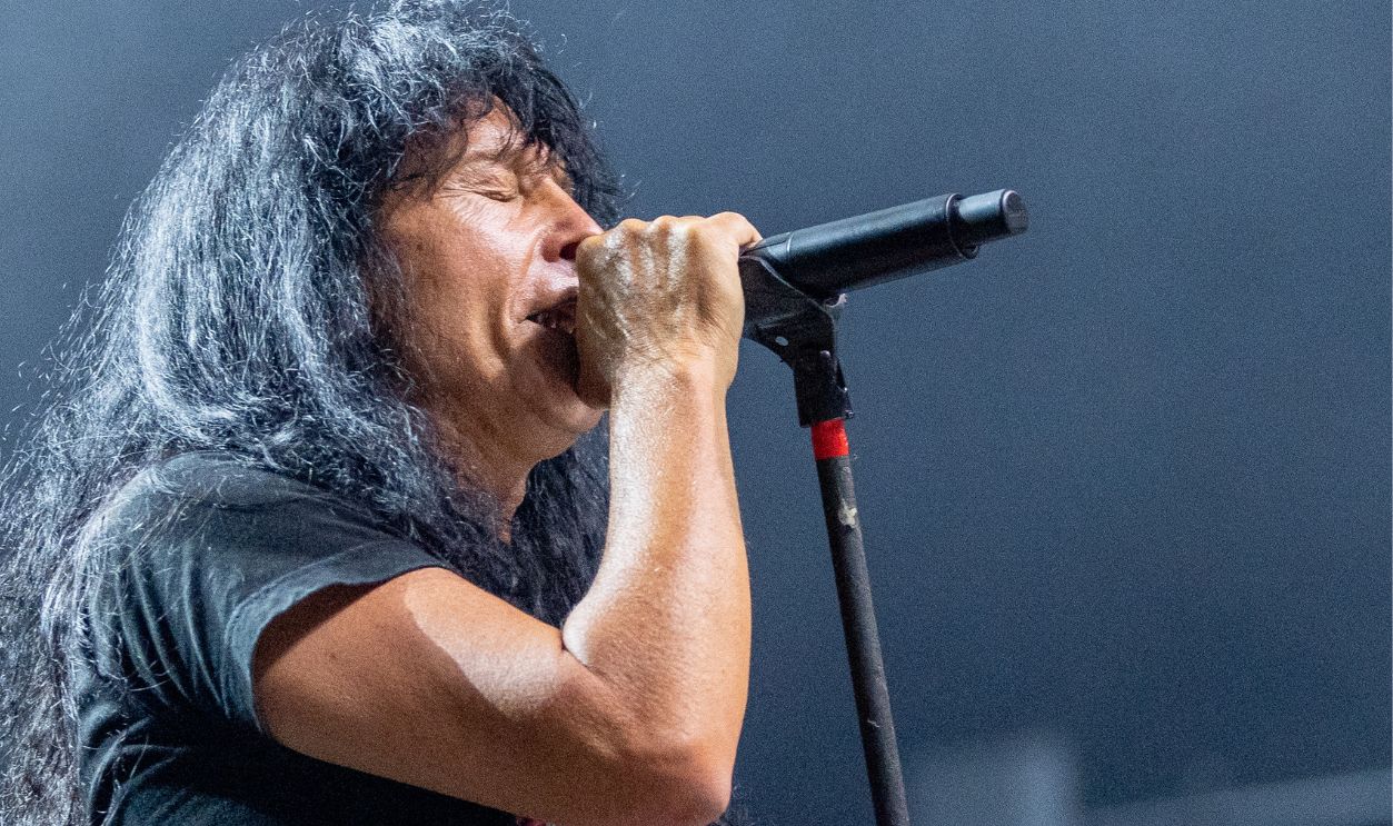 Joey Belladonna of Anthrax performs at Coney Island Amphitheater on August 26, 2022 in New York City.
