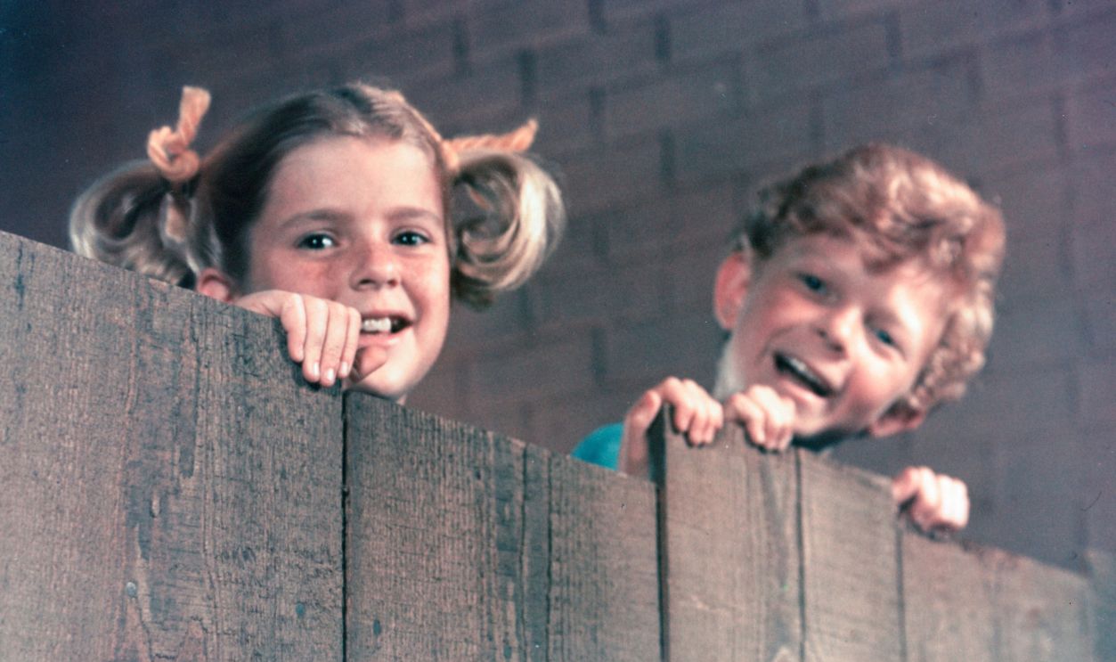 Actress Anissa Jones and Johnny Whitaker during filming of the television show 'Family Affair,' 1967