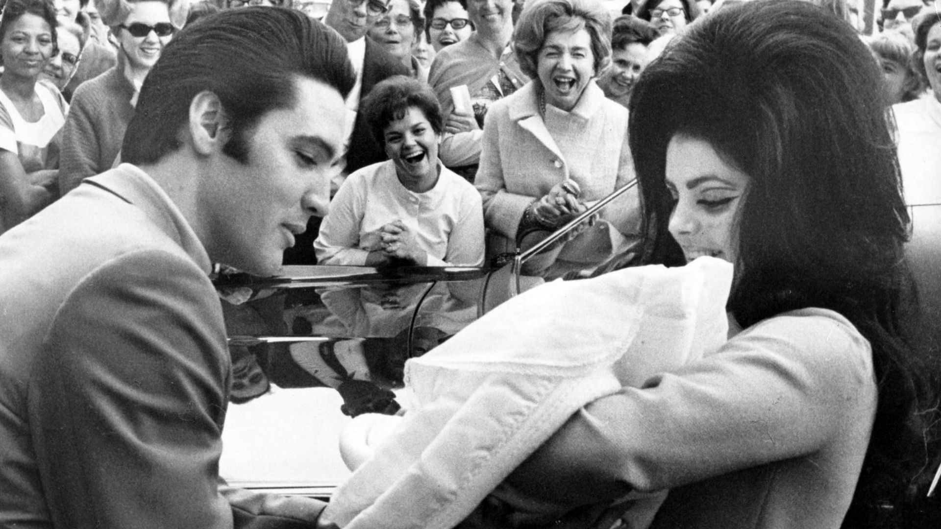 Elvis Presley and Priscilla with Lisa Marie, February 1968