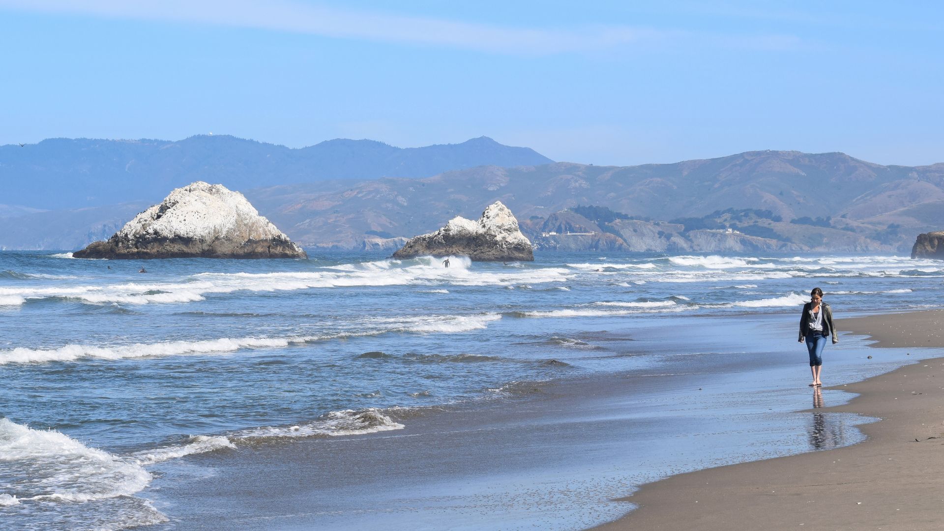 View of the Seal Rocks at the north end of Ocean Beach, San Francisco, California, USA