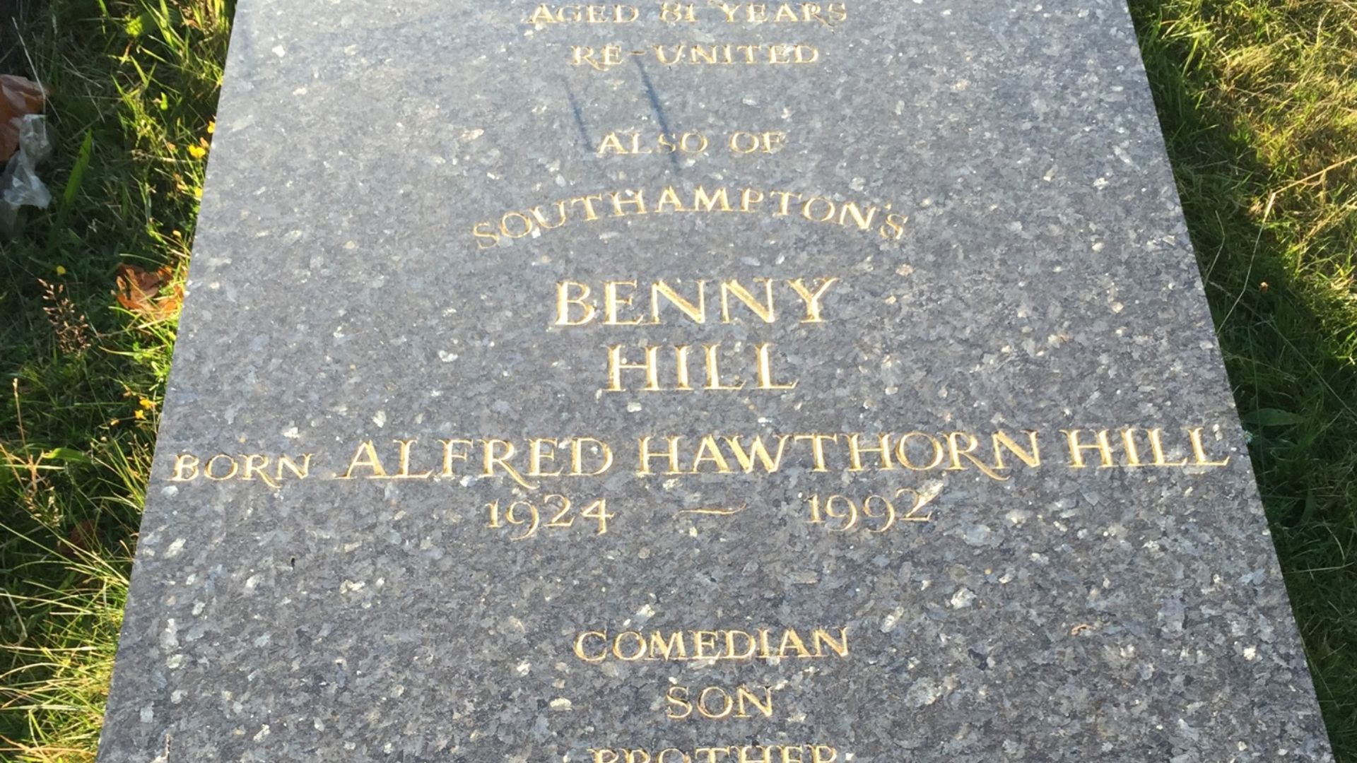 Marble slab covering the tomb of Alfred Hawthorne