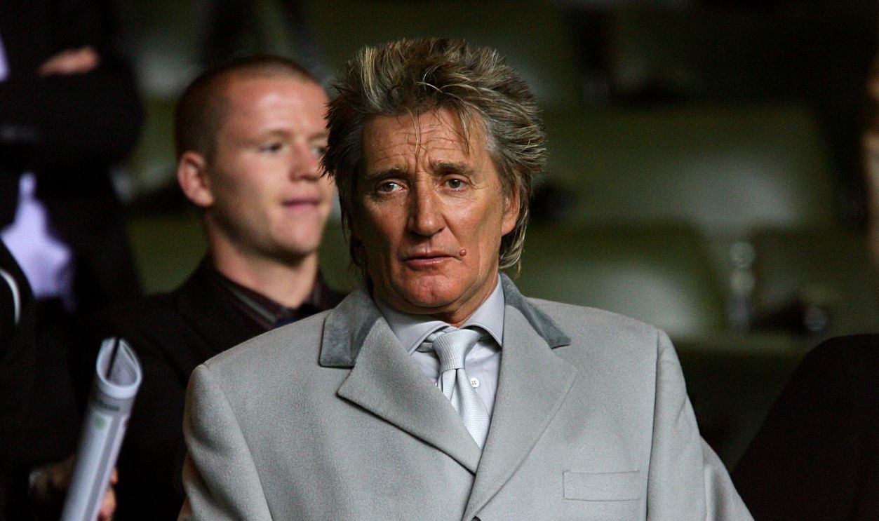 Singer Rod Stewart, in the stands during the match