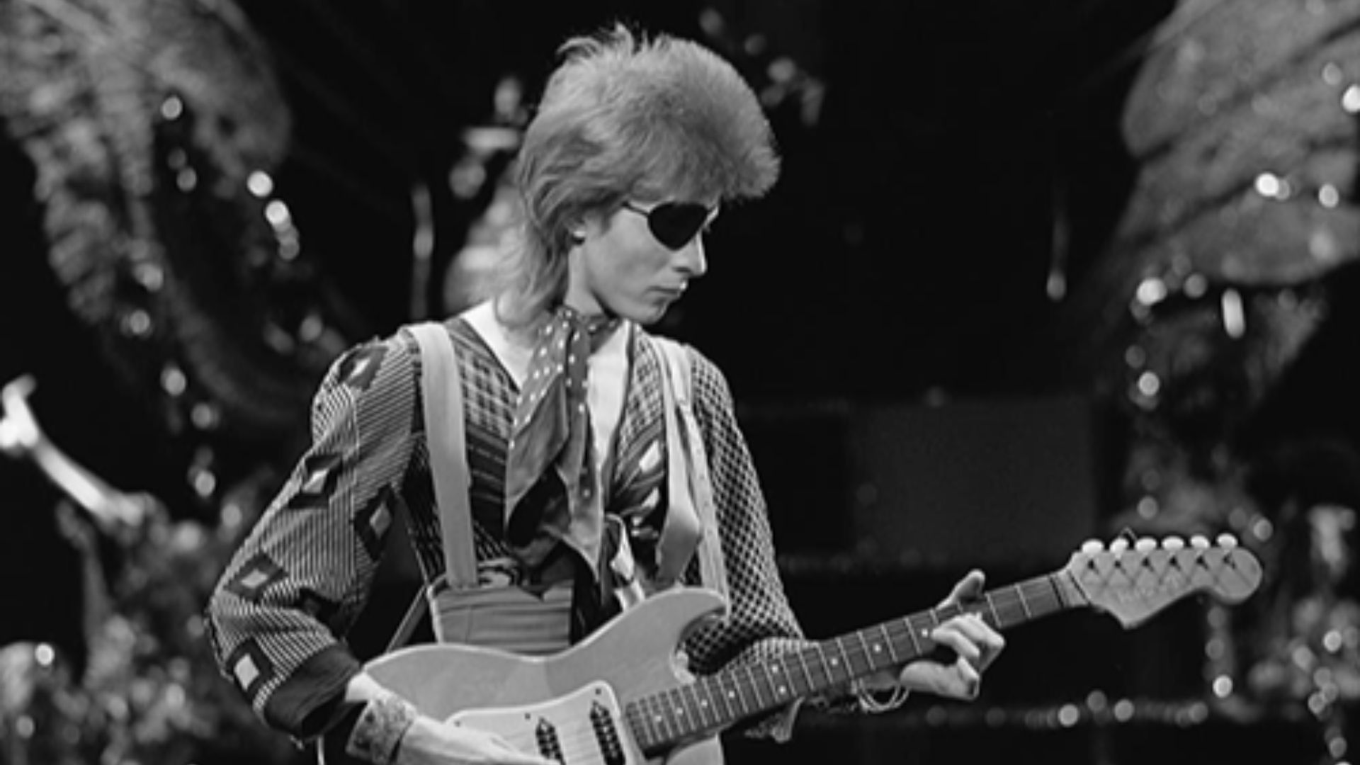 David Bowie, shooting his video for Rebel Rebel in AVRO's TopPop (Dutch television show) in 1974