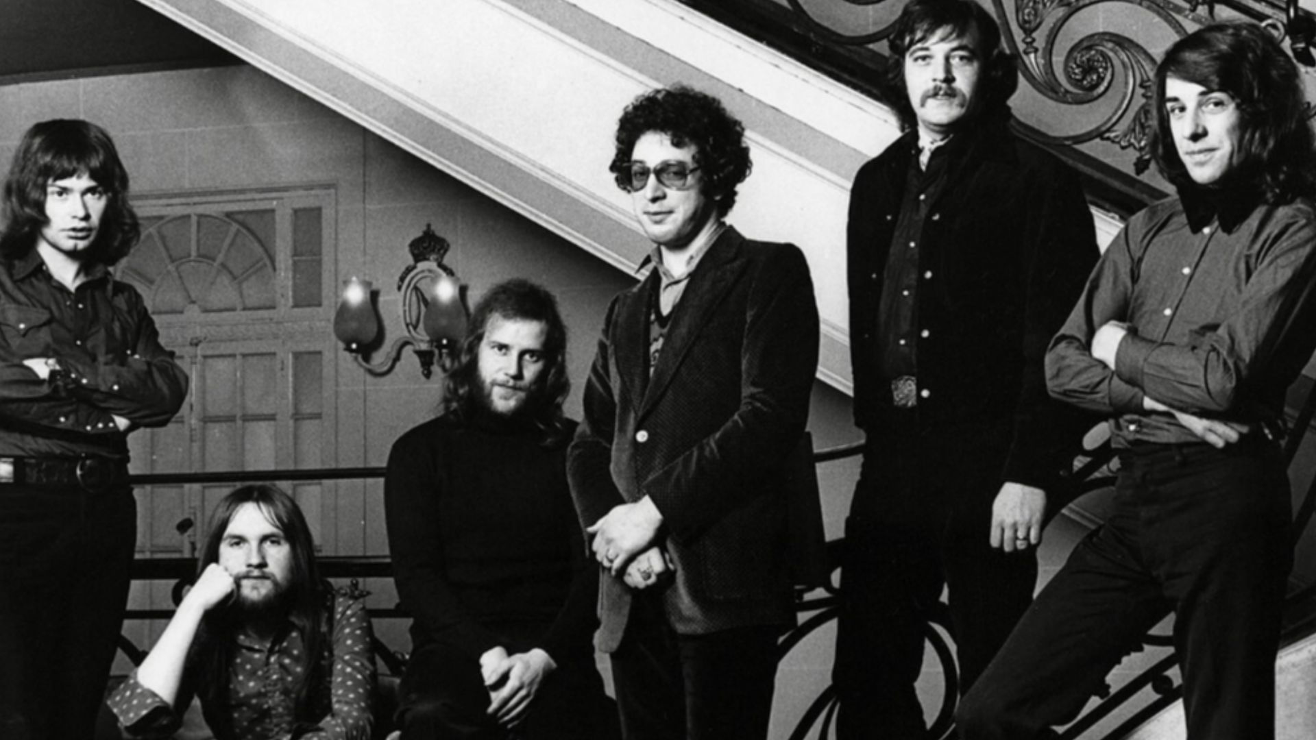 From left: Chris Copping, Mick Grabham, Alan Cartwright, Keith Reid, Gary Brooker, B. J. Wilson. This photo was also used for various international releases of their 1973 single