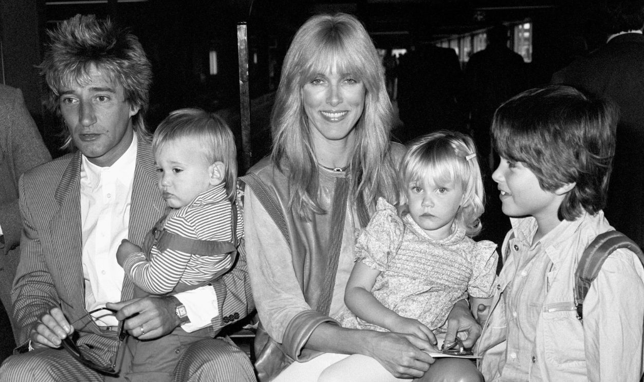Pop singer Rod Stewart arriving from Los Angeles with his wife Alana and children Sean, 18 months (left), Kimberly, three and Ashley, six (Alana's son by her first marriage).
