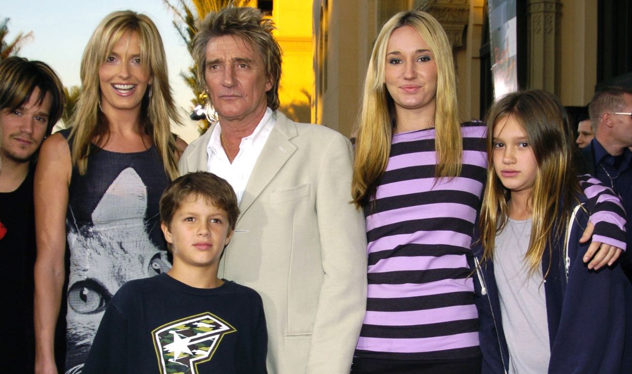 Rod Stewart and wife Penny Lancaster with his children Kimberley Stewart, Sean Stewart, Liam Stewart, Ruby Stewart and Renee Stewart at the Shrine Auditorium in Los Angeles, California (