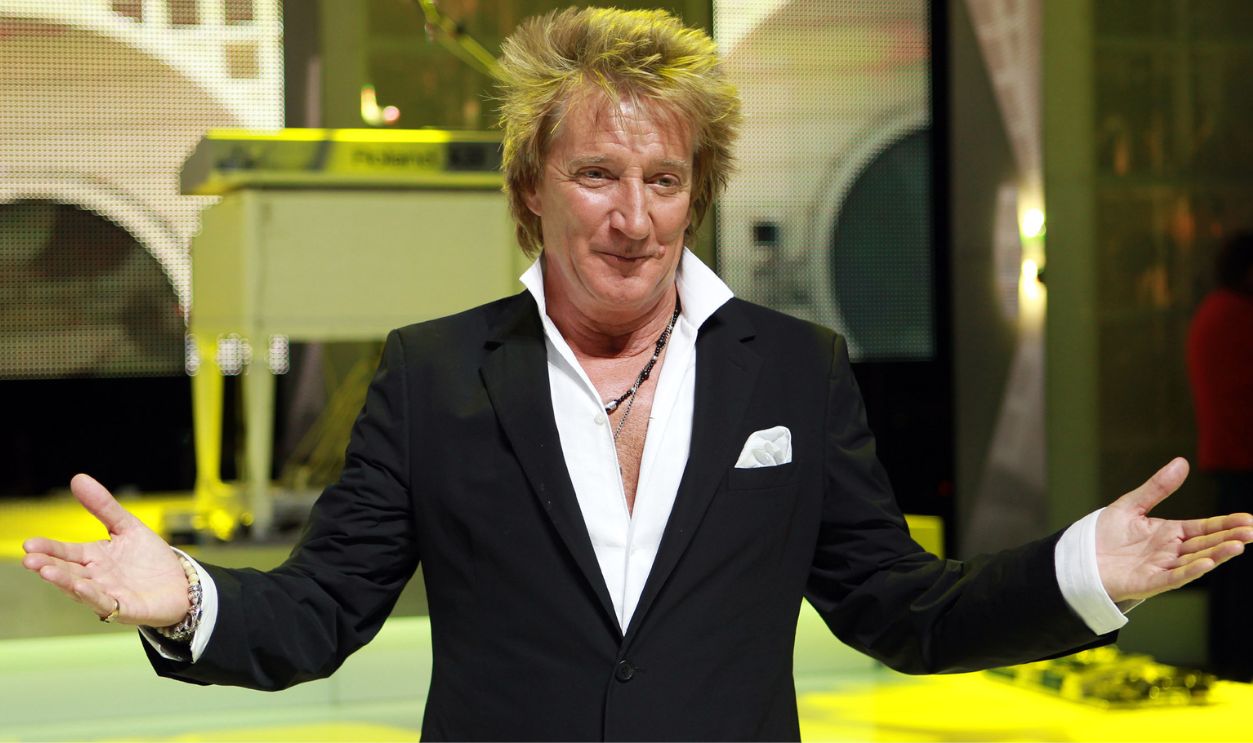 Singer Rod Stewart 68, celebrates his album called 'Time', at a rehearsal studio in west London. The veteran crooner's 7th album to reach the number one spot in this country.