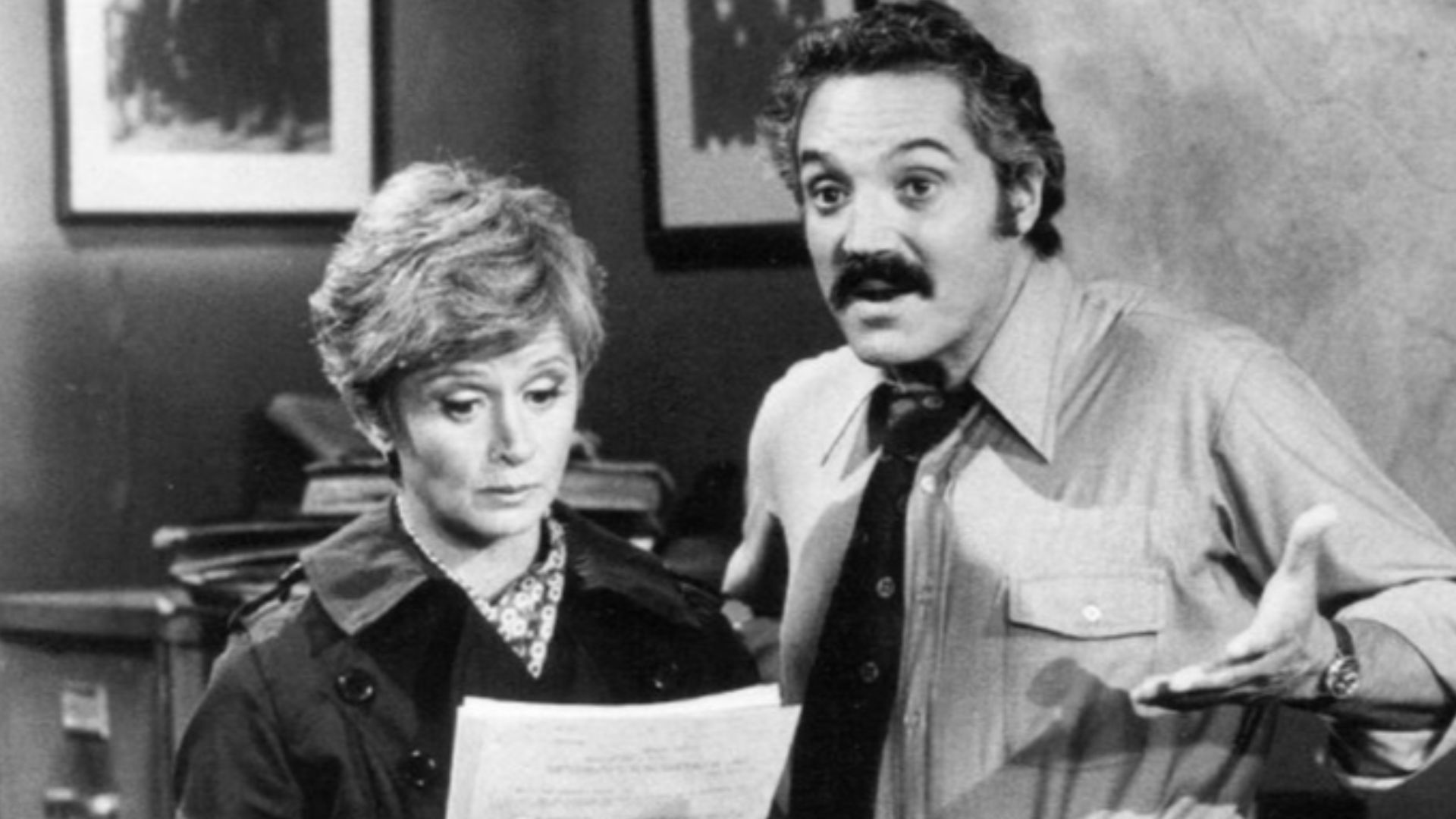 Publicity photo of Hal Linden and Barbara Barrie as Barney and Liz Miller from the television program Barney Miller.