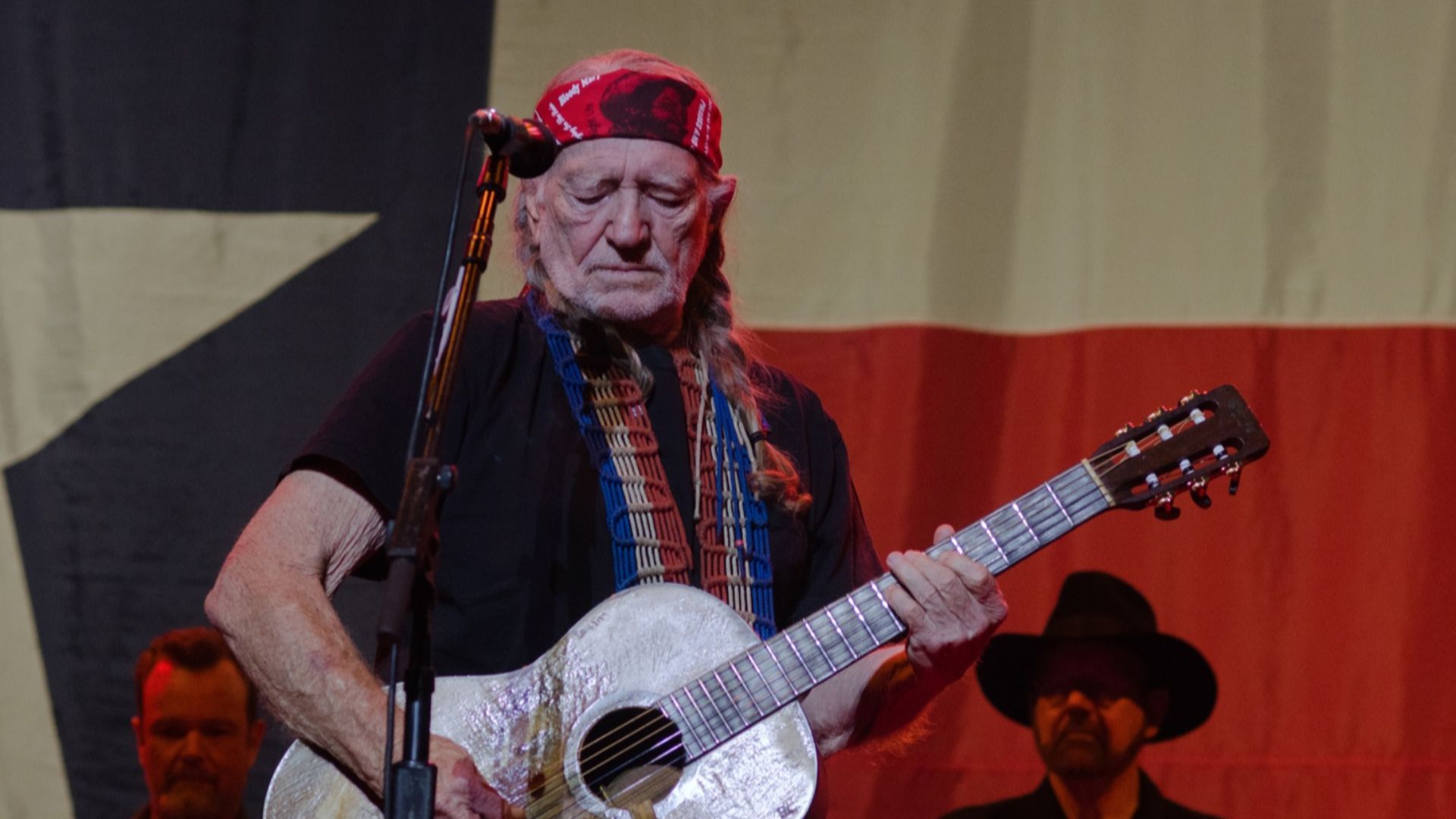 Singer-songwriter Willie Nelson, performing at the Wellmont Theatre in Montclair, New Jersey.