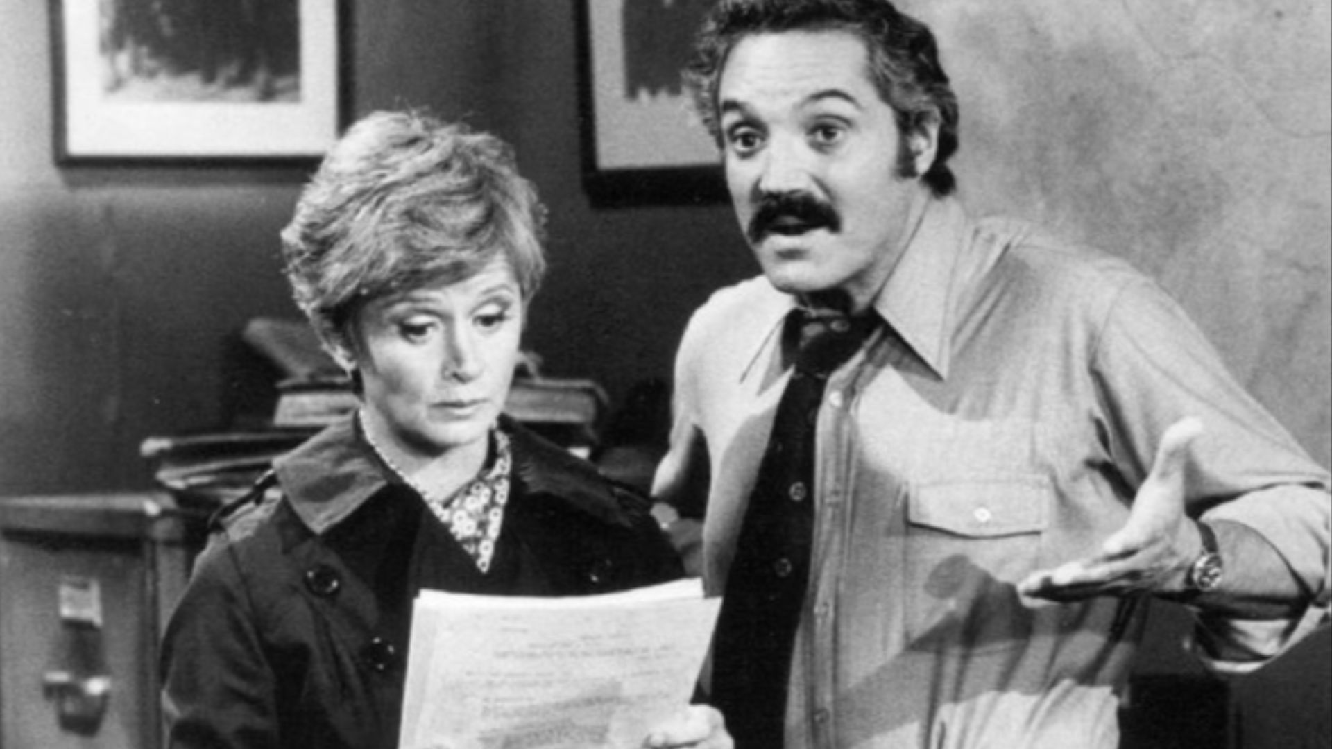 Publicity photo of Hal Linden and Barbara Barrie as Barney and Liz Miller from the television program Barney Miller.