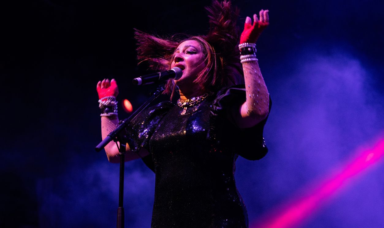 Maya Rudolph performs with Gretchen Lieberum and with Prince cover band Princess on rooftop of Pier 17 in New York on September 30, 2023