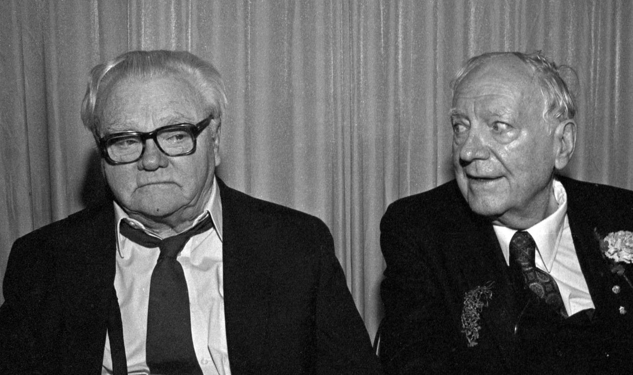 James Cagney and Pat O'Brien at the United Irish Society's 1st Annual Chieftain Awards on March 18, 1983. 