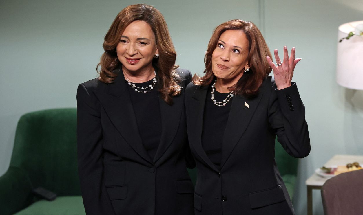 US Vice President and Democratic presidential candidate Kamala Harris (R) and US actress Maya Rudolph participate in "Saturday Night Live" (SNL) live late-night sketch comedy show at NBC studios in New York City on November 2, 2024.
