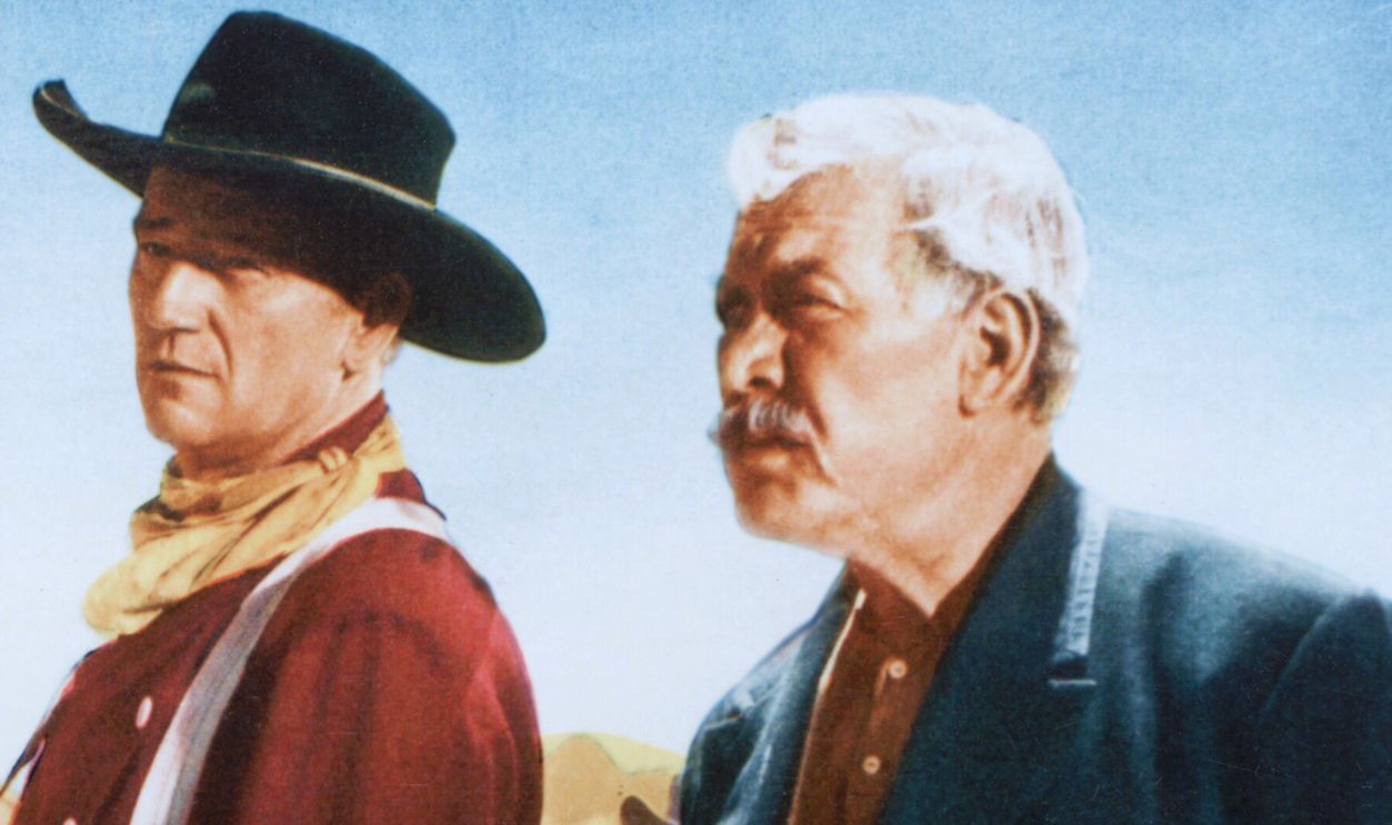 From left to right, Jeffrey Hunter as Martin Pawley, John Wayne as Ethan Edwards and Ward Bond as Rev. Capt. Samuel Johnston Clayton in 'The Searchers', 1956.