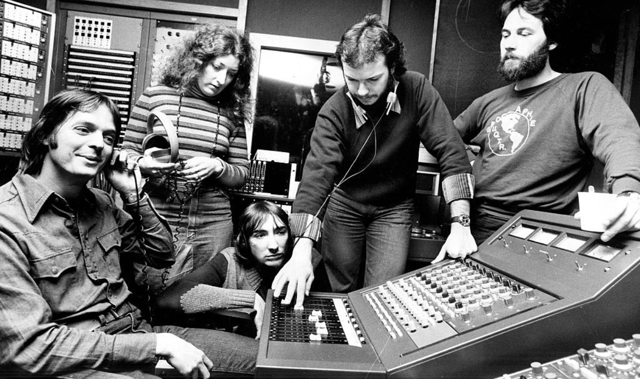 TORONTO, ON - DECEMBER 13: Music - Beau Dommage. Photo published 19761218 with caption: Beau Dommage mixes its third album in a Toronto studio. The Quebec band is the most successful in Canada, with nearly 400,000 records sold. Now it and other Quebec groups talk of touring the country.