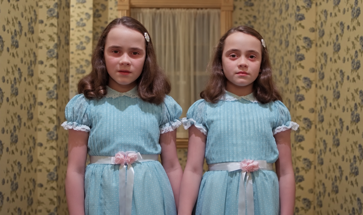 Screenshot of Lisa and Louise Burns as the Grady twins in The Shining (1980)
