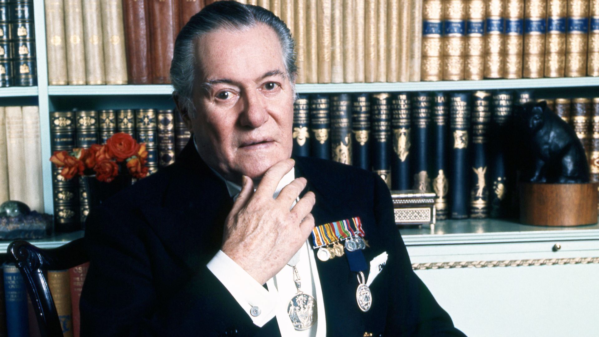 Dennis Wheatley at his home in London