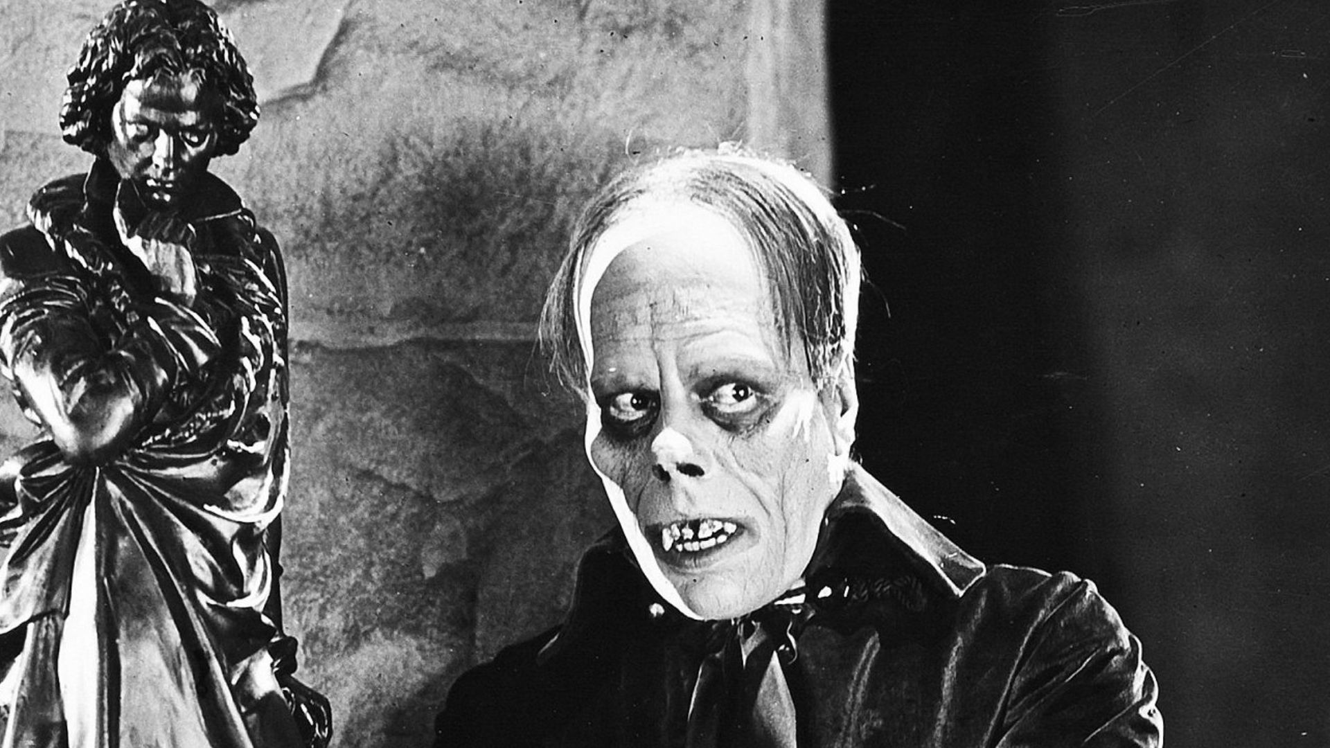 Film still of Lon Chaney characterized as as The Phantom.