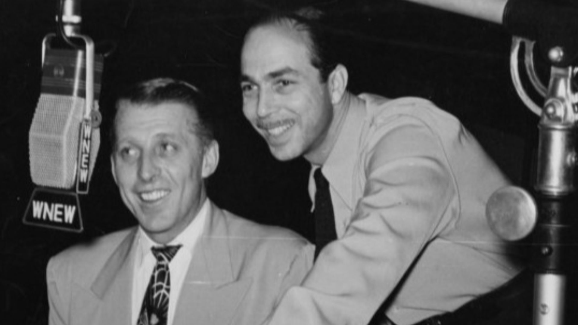 Publicity photo of Martin Block and musician Stan Kenton at the WNEW radio studio.