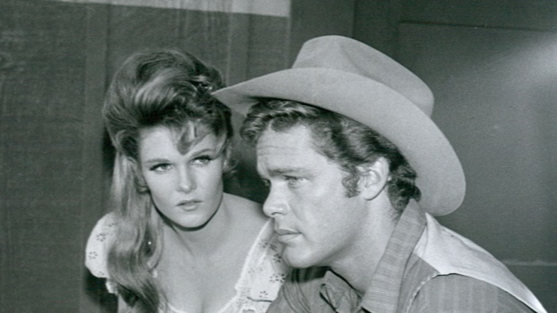 Doug McClure and Jean Hale in a publicity photo for A Matter of Destiny in the second season of the television series The Virginian