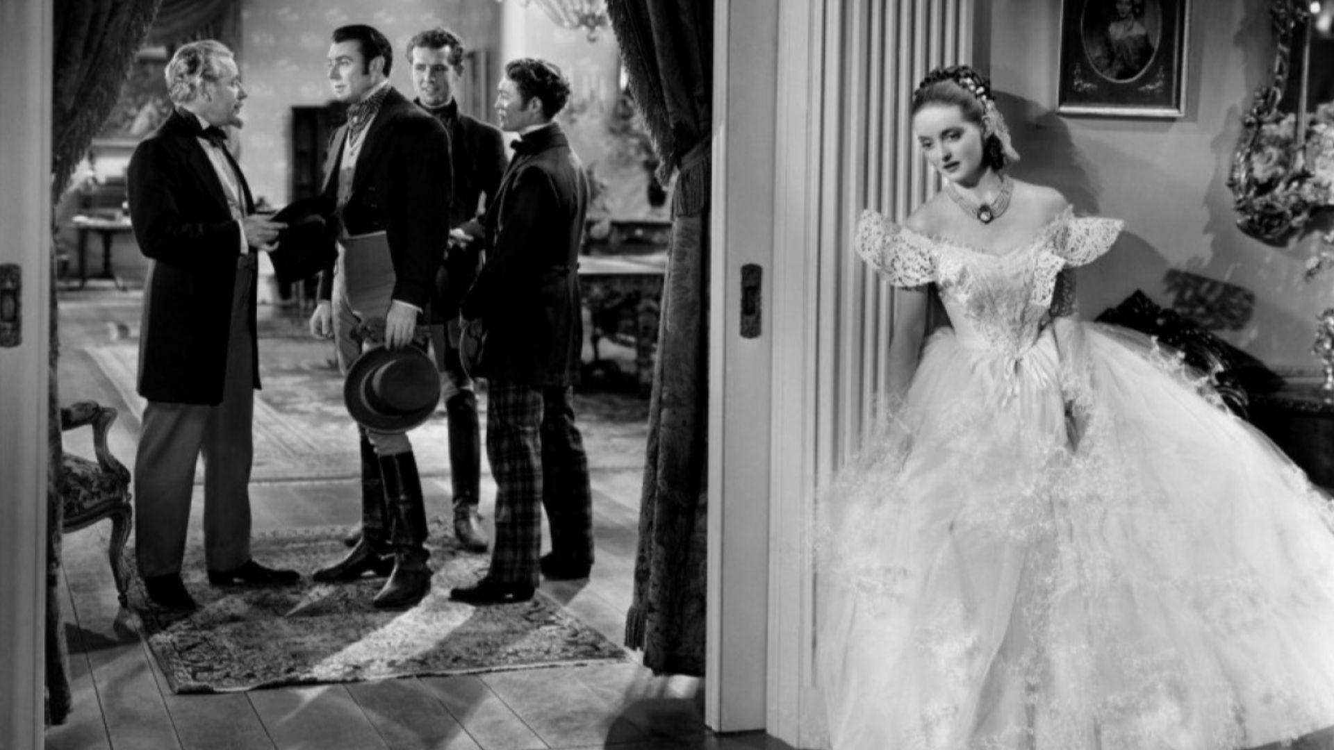 Promotional still from the 1938 film Jezebel, published on the front cover of National Board of Review Magazine