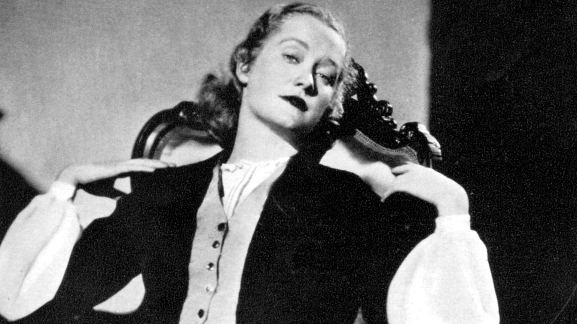 Photograph of Miriam Hopkins in the Broadway production of Jezebel
Caption reads as follows: Miriam Hopkins is the devastating Jezebel of Owen Davis's play of the same name. (Her part is that which Tallulah Bankhead rehearsed until the hospital cast her f