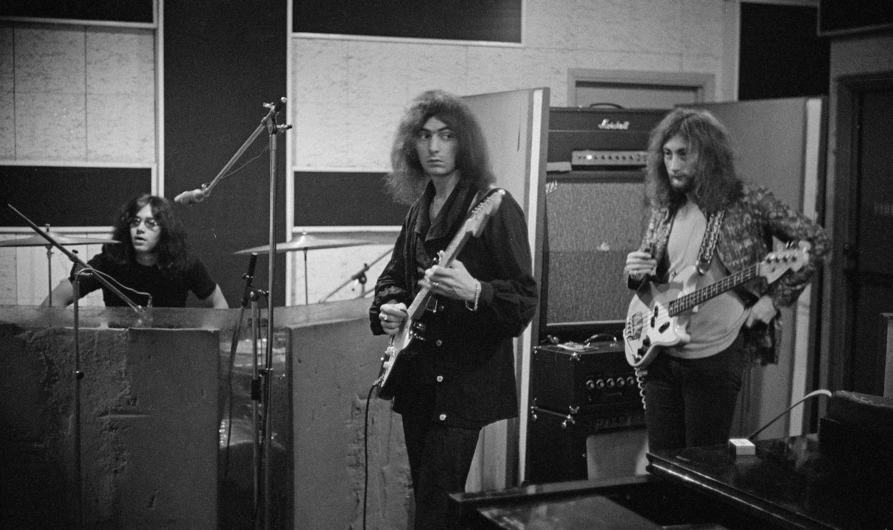 Left to right: Ian Paice, Ritchie Blackmore and Roger Glover, of British rock group Deep Purple, in a recording studio, London, 29th September 1970.