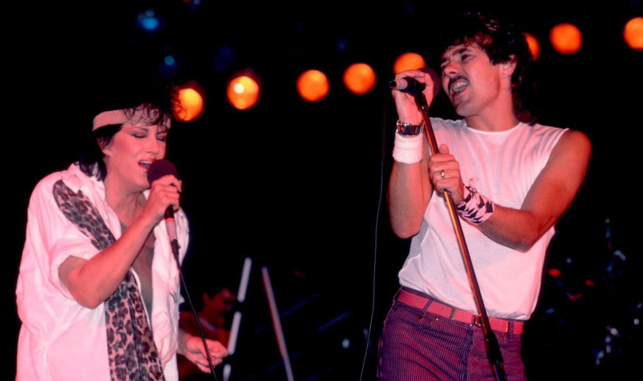 Grace Slick and Mickey Thomas of the Jefferson Starship at the Poplar Creek Music Theater in Hoffman Estates, Illinois, August 25, 1984.