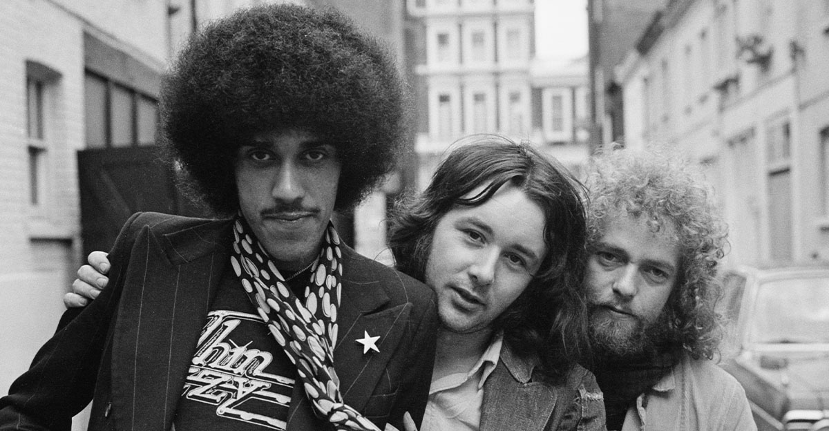 Black and white image of Thin Lizzy