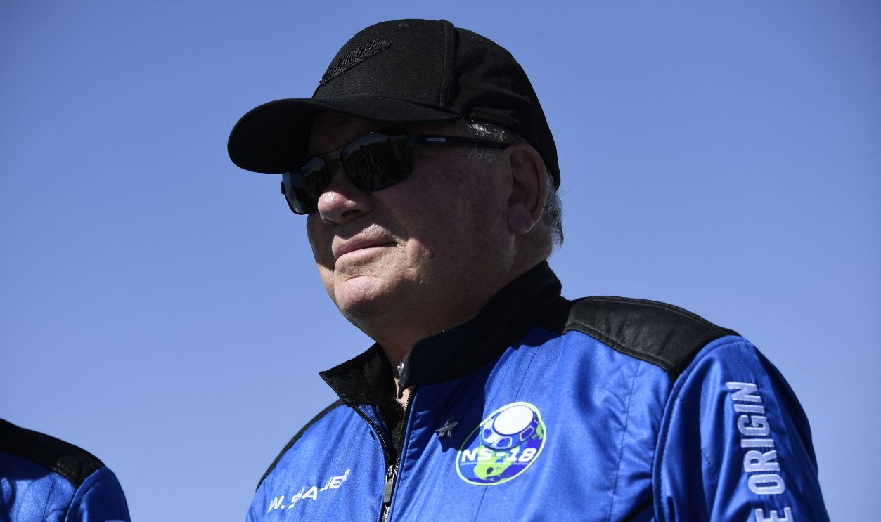 "Star Trek" actor William Shatner listens during a press conference at the New Shepard rocket landing pad on October 13, 2021, in the West Texas region, 25 miles (40kms) north of Van Horn. Shatner went to where no 90-year-old has gone on Blue Origin's second crewed mission, NS-18. He was joined on the New Shepard rocket by Blue Origin's Vice President of Mission & Flight Operations, Audrey Powers; Planet Labs co-founder, Chris Boshuizen, and Medidata Solutions Co-Founder, Glen de Vries.