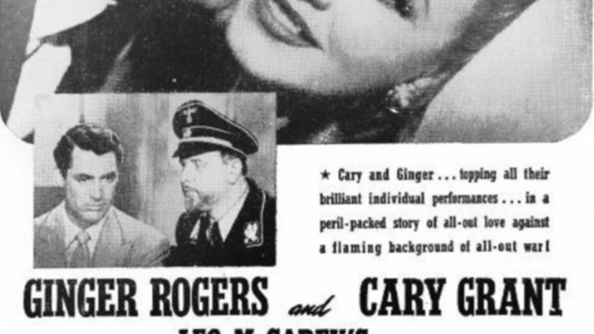 Ad for Once Upon a Honeymoon with Ginger Rogers and Cary Grant