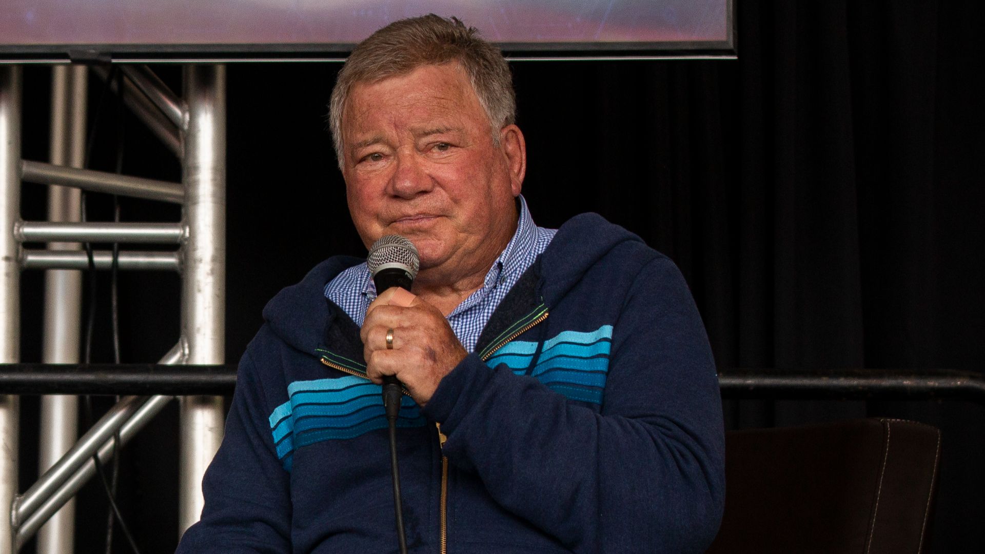 Actor William Shatner speaks to fans at the annual Washington State Summer Con at the state fairgrounds in Puyallup, Wash., June 17-18, 2022. In addition to meeting celebrity guests, attendees got to meet Guardsmen, learn about military equipment, and the