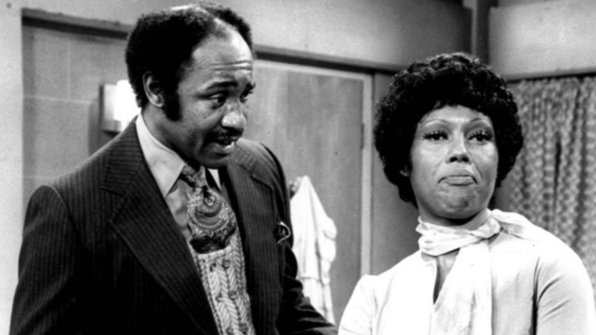 Photo from the television program Good Times.  Pictured are Ja'net DuBois (Wilona) and her boyfrield played by J.A. Preston.