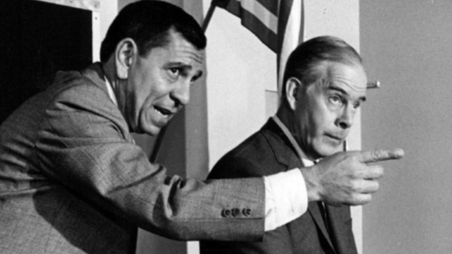 Photo of Jack Webb and Harry Morgan from the television program Dragnet.  The caption associates the photo with the episode