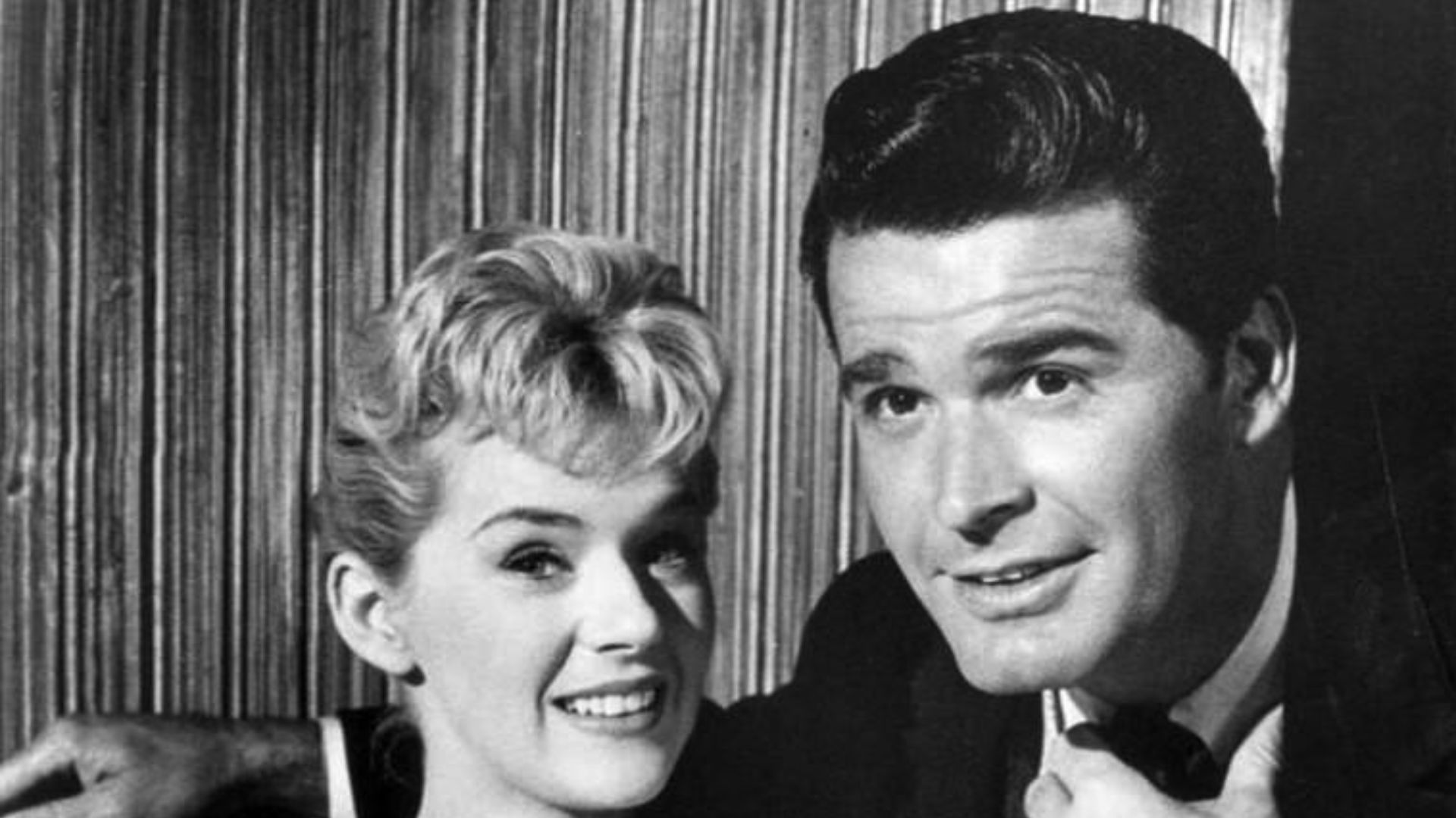 Photo of James Garner as Bret Maverick and Connie Stevens from the television program Maverick.  This episode is