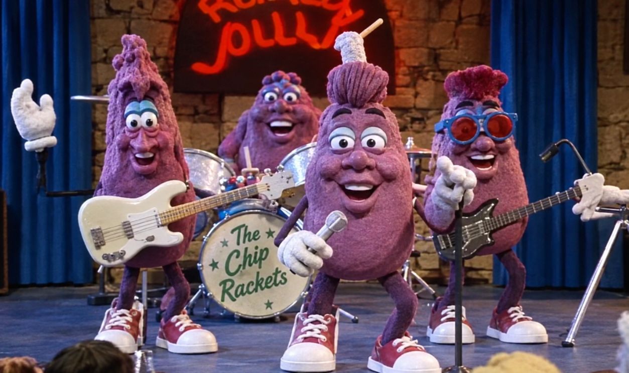 Screenshot from California Raisins commercial, California Raisin Advisory Board (1986)