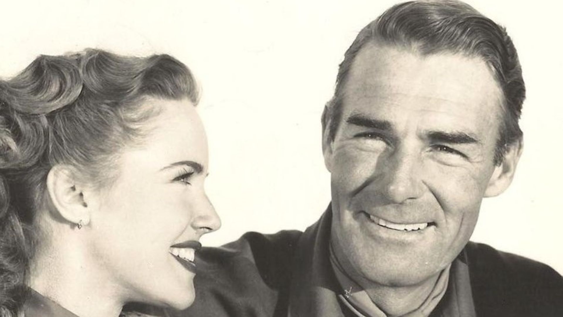 L. to R. : Barbara Britton, Randolph Scott & Dorothy Hart in Gunfighters - publicity still (damaged, modified and cropped)