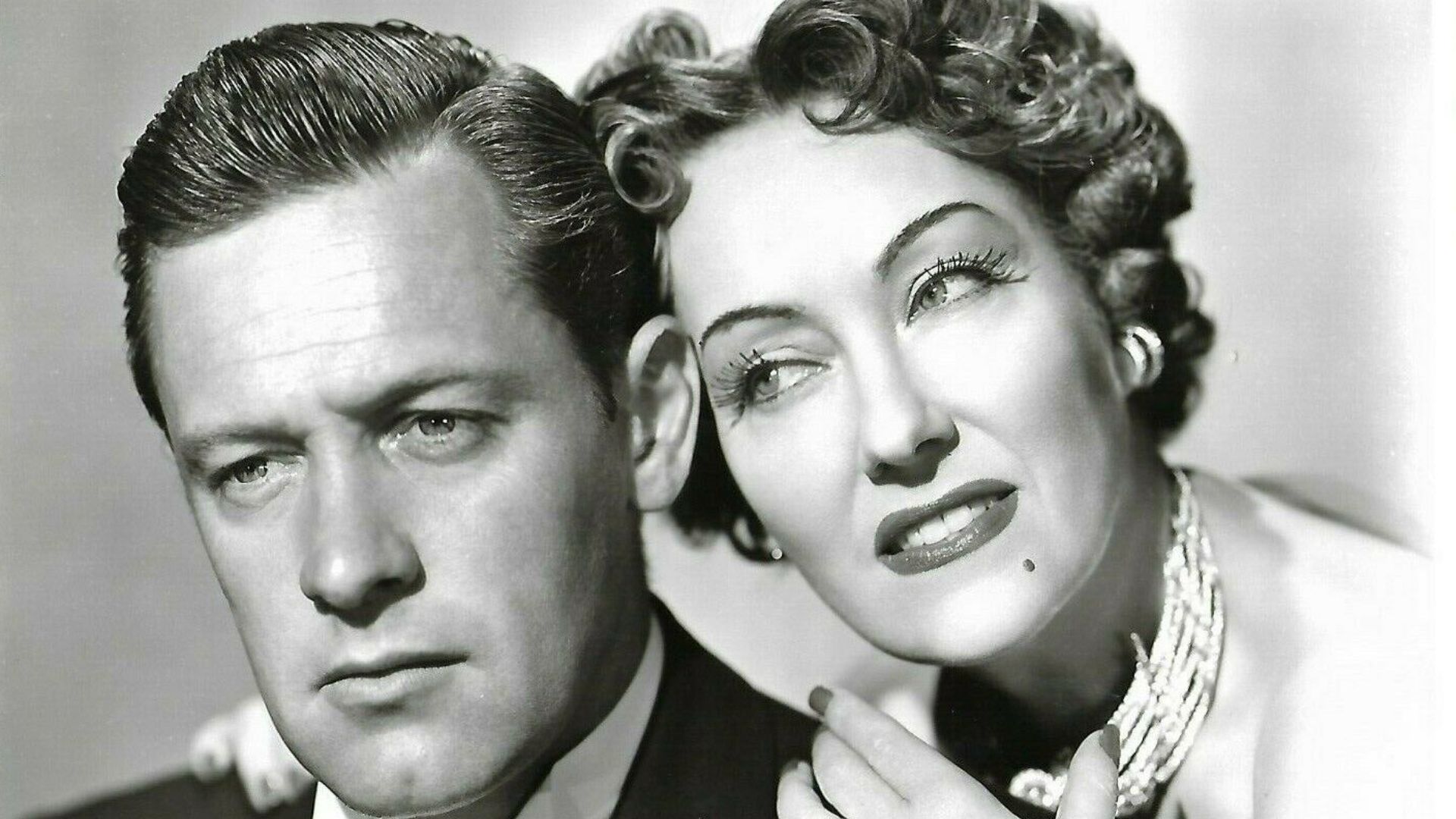 Press photo of William Holden and Gloria Swanson in Sunset Boulevard (1950 film)
