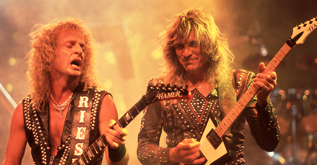 Guitarists KK Downing (left) and Glenn Tipton on stage