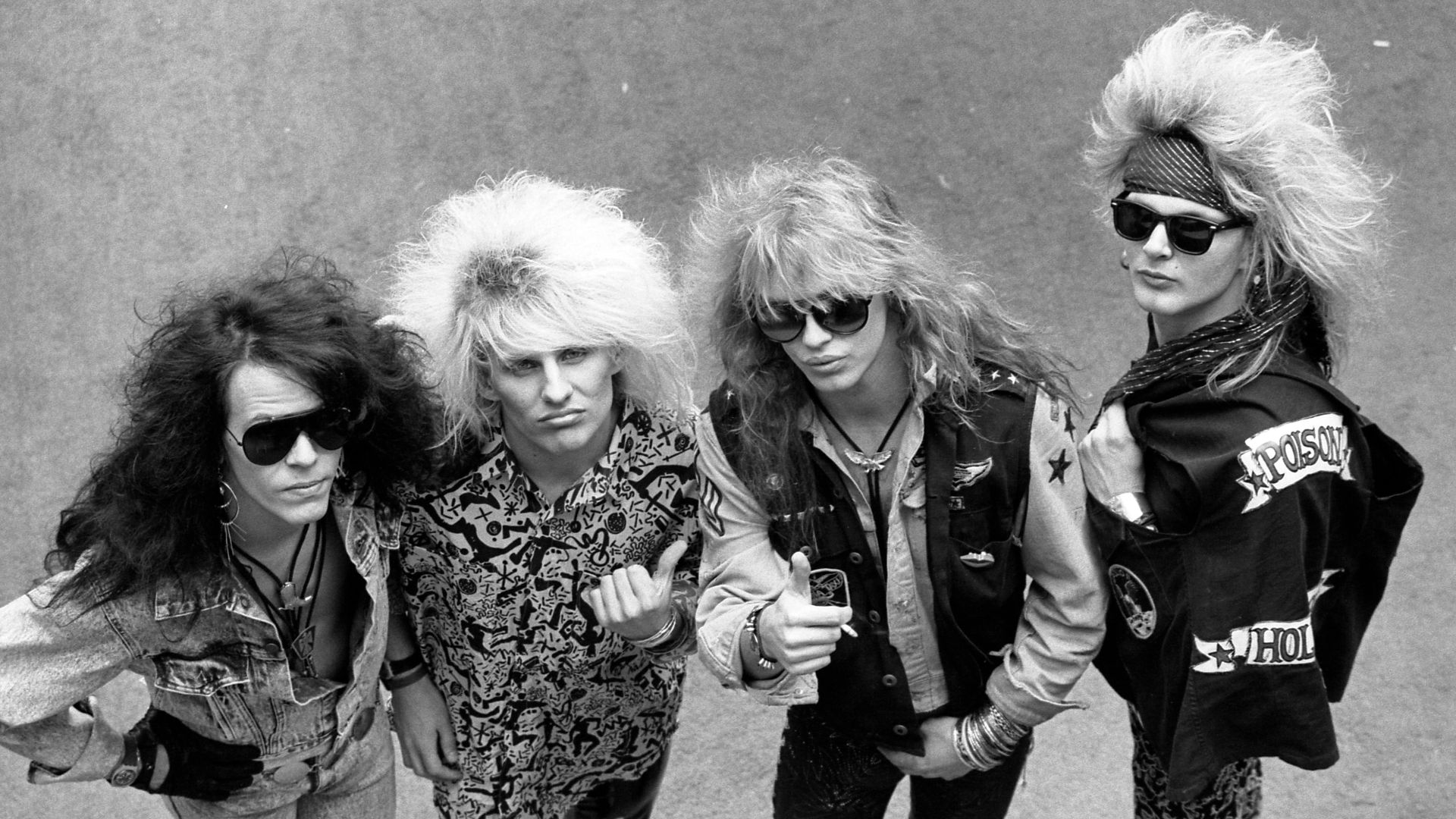 Poison—the boys in the band: Bobby Dall, left, C.C. DeVille, Bret Michaels, Rikki Rockett.
