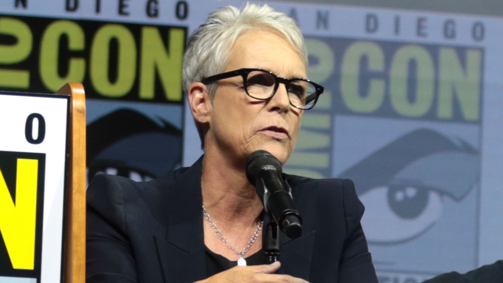 Yvette Nicole Brown, Jamie Lee Curtis, David Gordon Green, Malek Akkad and Jason Blum speaking at the 2018 San Diego Comic Con International, for