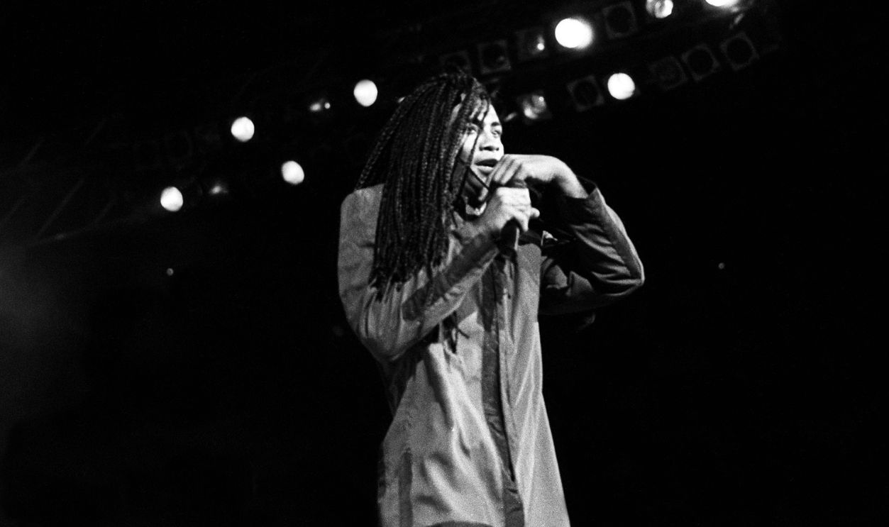 Milli Vanilli (Fab Morvan, Rob Pilatus) perform as part of the Club MTV Tour at the Brendan Byrne Arena on July 23, 1989 in East Rutherford, New Jersey. 