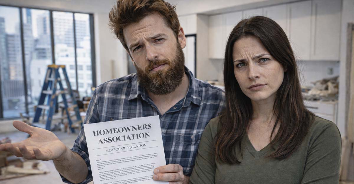 Confused couple with HOA notice