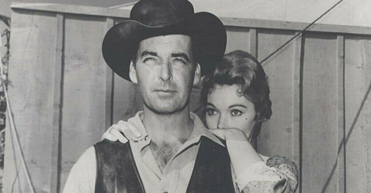 Rory Calhoun & Kipp Hamilton in the TV series The Texan - publicity still (cropped)